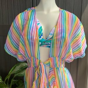 America & Beyond Rainbow Striped Dress/Coverup Size L NWT